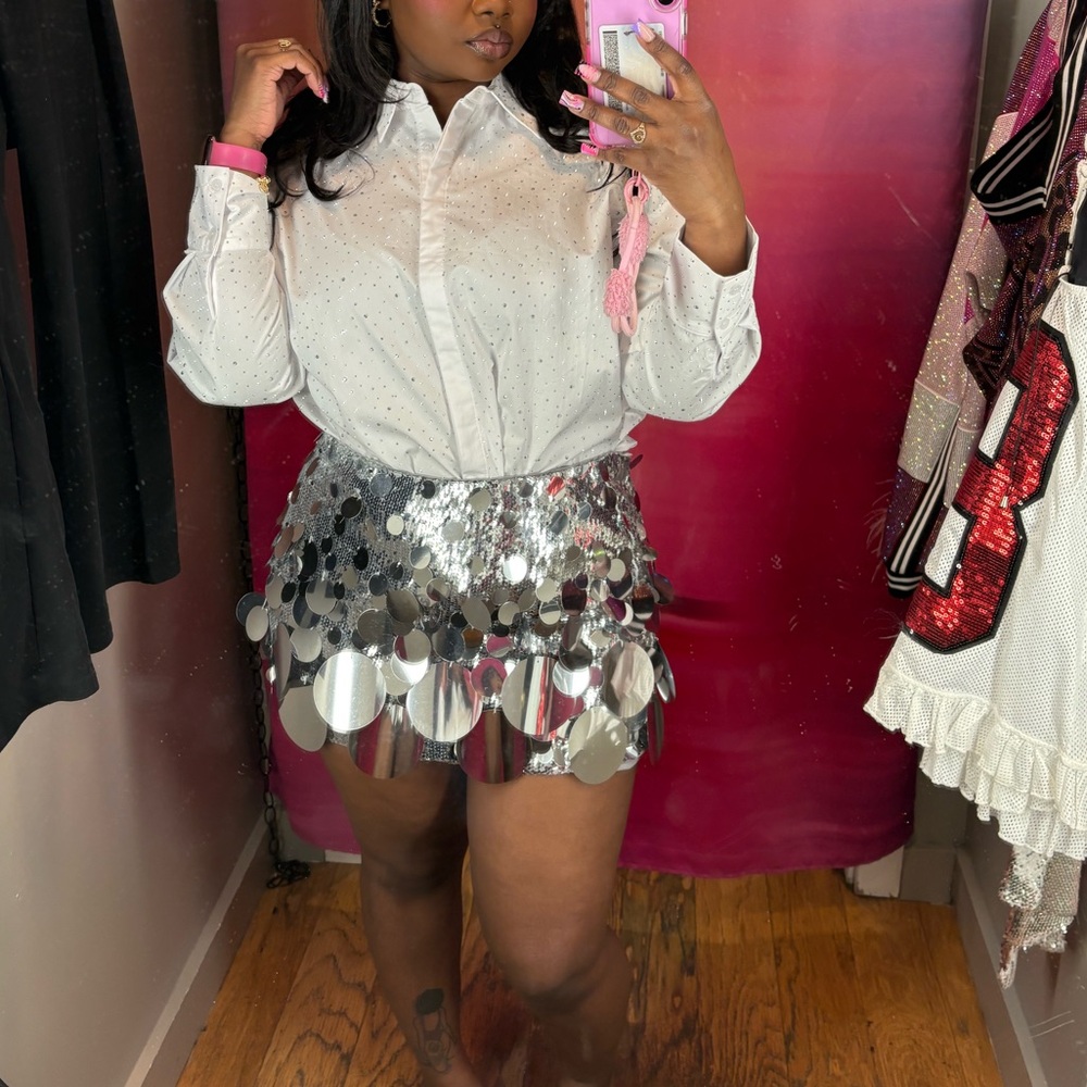 Silver Sequin Mini Skirt